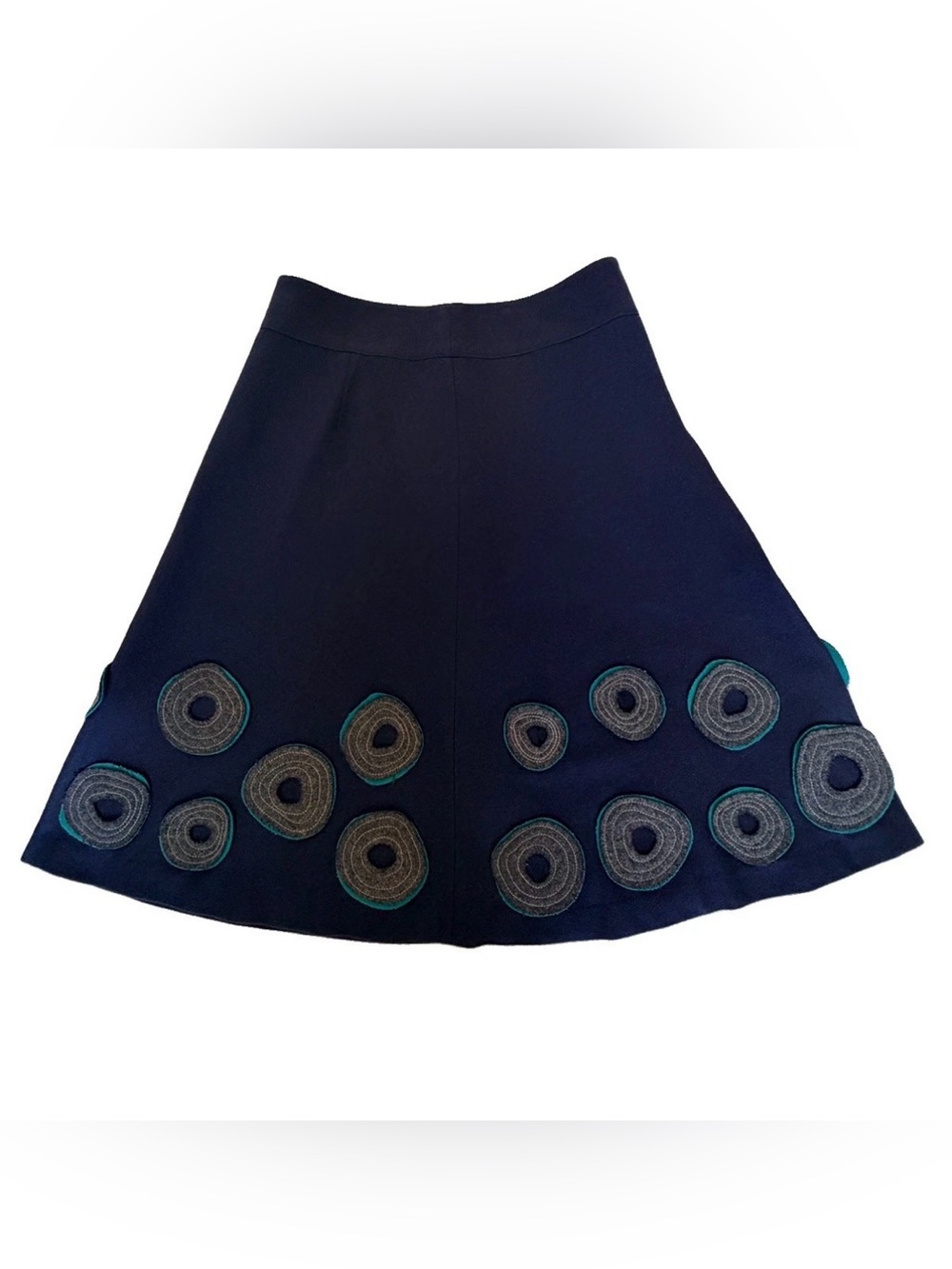 Boden Navy Brushed Felt Wool Circle A Line Knee Winter Skirt Size 10 Retro Vibe